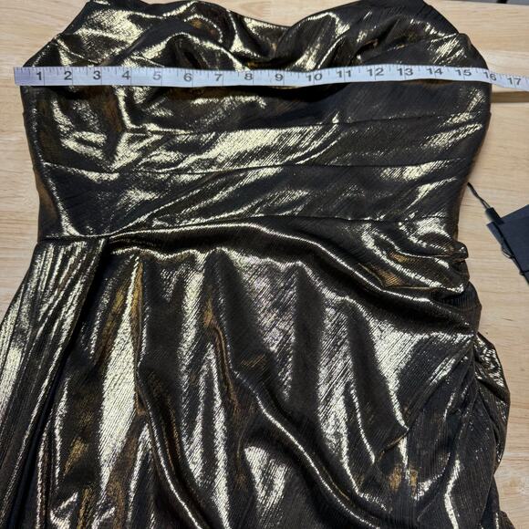 Mac Duggal NWT 27086 Asymmetric Ruched Midi Dress Cowl Neck Cowl Back Size 2 - Picture 4 of 7